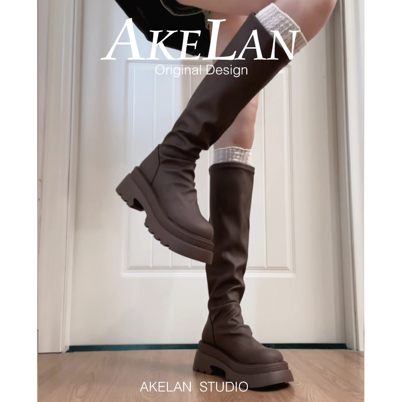 美拉德棕色厚底不过膝长