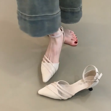 羊皮版！小众设计感包头凉鞋女高级感尖头高跟鞋真皮通勤细跟单鞋