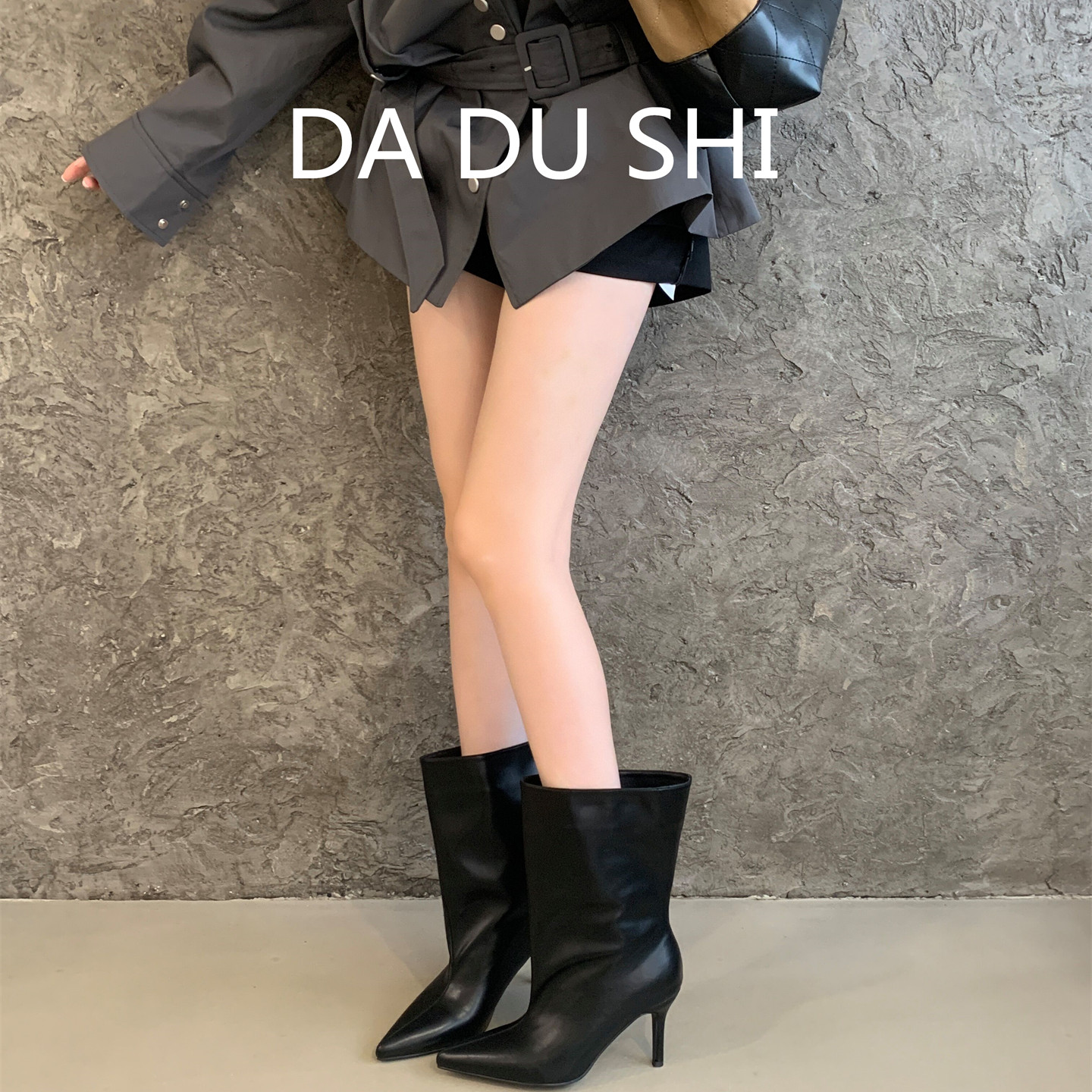 韩版尖头细跟高跟短靴女