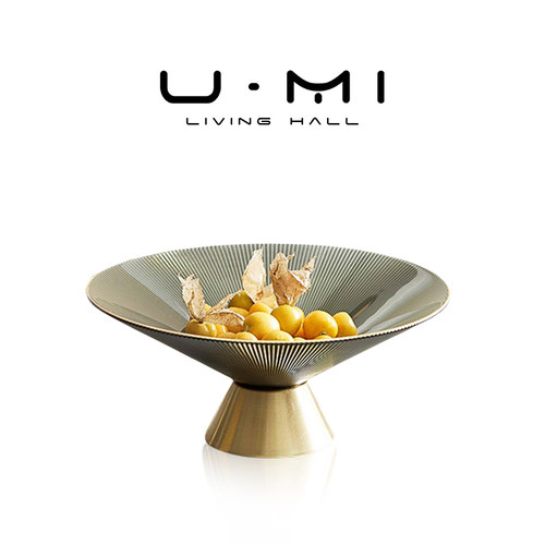 U Mi LIVING · 铜缘 | 果盘北欧风格轻奢金边高脚玻璃水果收纳盘