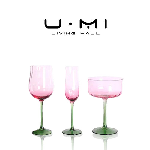 U Mi LIVING·粉黛|酒具法式创意中古红酒杯红色渐变密棱香槟杯子
