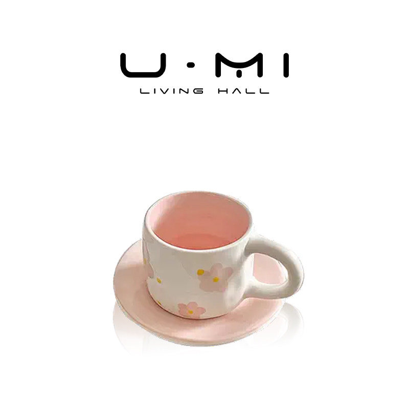 U Mi LIVING·樱花|杯具日本出口手黏咖啡杯碟粉色杯子高颜值水杯