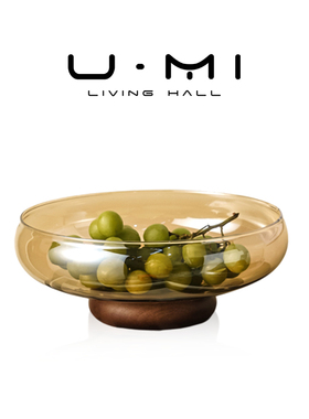 U Mi LIVING · 听月 | 果盘无铅玻璃高脚装饰果盘实木底座收纳盘