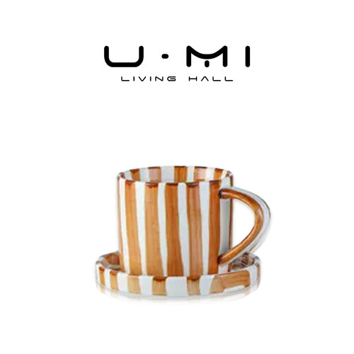 U Mi LIVING·条纹|杯具手绘复古陶瓷杯咖啡杯带碟中古创意风家用