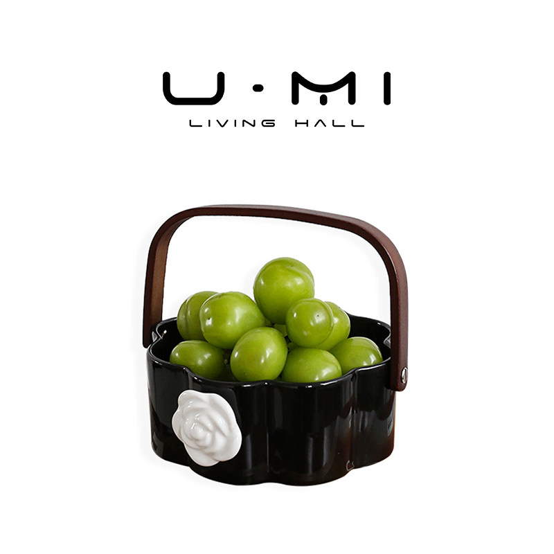 U Mi LIVING·无恼 | 果盘手提篮法式复古陶瓷山茶花客厅茶几零食