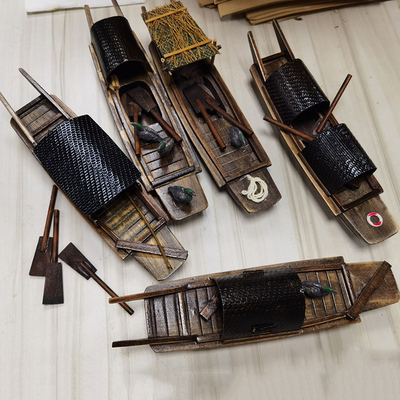 乌篷船江南水乡船手工实木船模水池造景可下水渔家装饰小木船