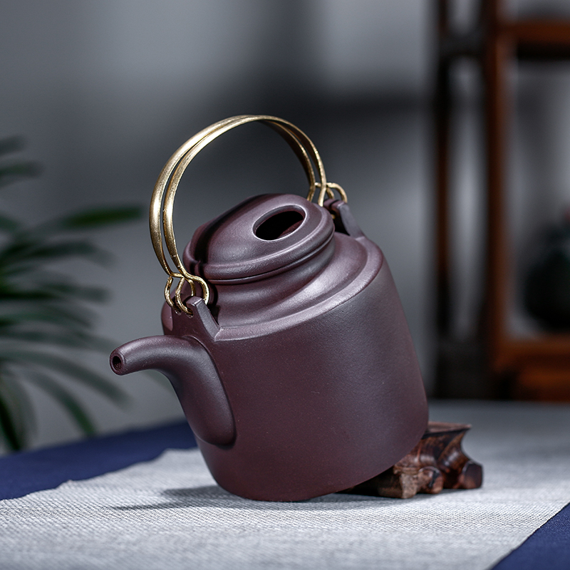 宜兴大紫砂壶牛盖洋桶壶大容量大号铜提梁洋桶紫砂泡茶壶400毫升