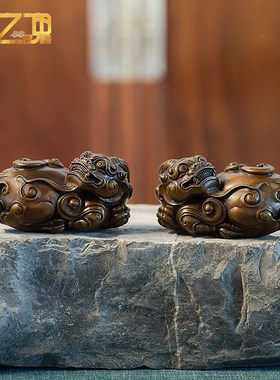铜之魂貔貅摆件一对新中式书房文房用品镇纸办公桌茶盘茶宠装饰品