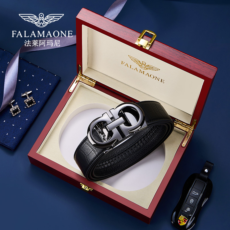 法莱阿玛尼2025皮带鳄鱼纹真皮潮