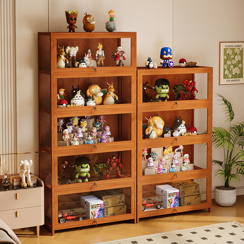 手办柜带锁亚克力透明展示柜乐高盲盒毛绒玩具收纳架模型摆件储物