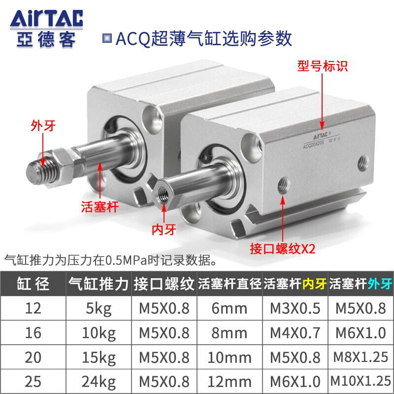 亚德客薄型气缸ACQ20/25XX5X10带X1520X25X30X35/45X50SB磁外牙 包装 警示胶带 原图主图