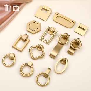 黄铜柜门新中式 拉手衣柜橱柜酒柜玄关抽屉北欧金色单孔衣柜门把手