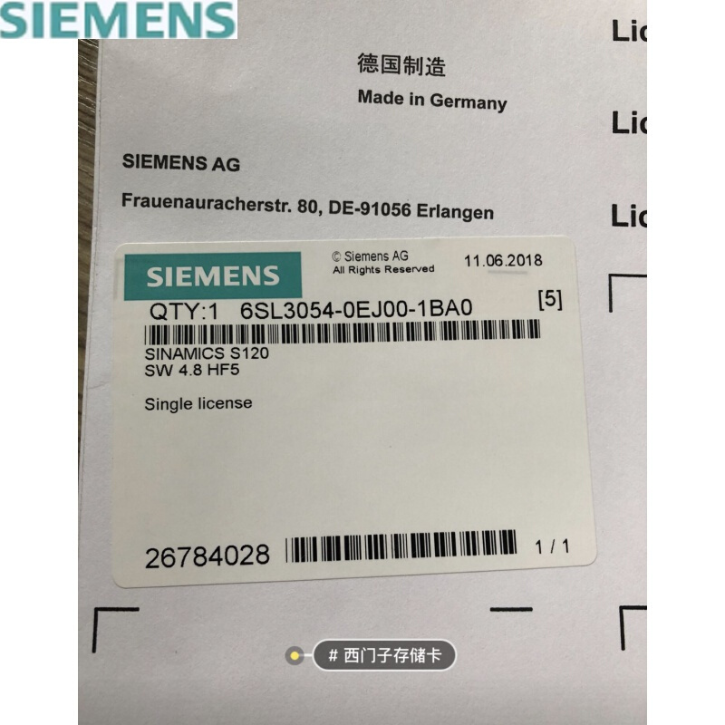 SINAMICS S120（ CF）卡con固件DI许可证V4.7 6SL3054-0EH01-1BA0 五金/工具 PLC 原图主图