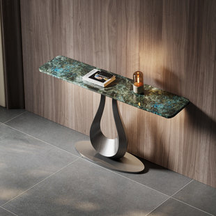 入户正对门玄关桌子蓝翡翠奢石进门聚财靠墙条桌置物台隔断玄关柜