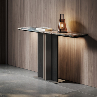 入户正对门聚财玄关柜靠墙边桌玄关台亚马逊蓝奢石大理石不锈钢架