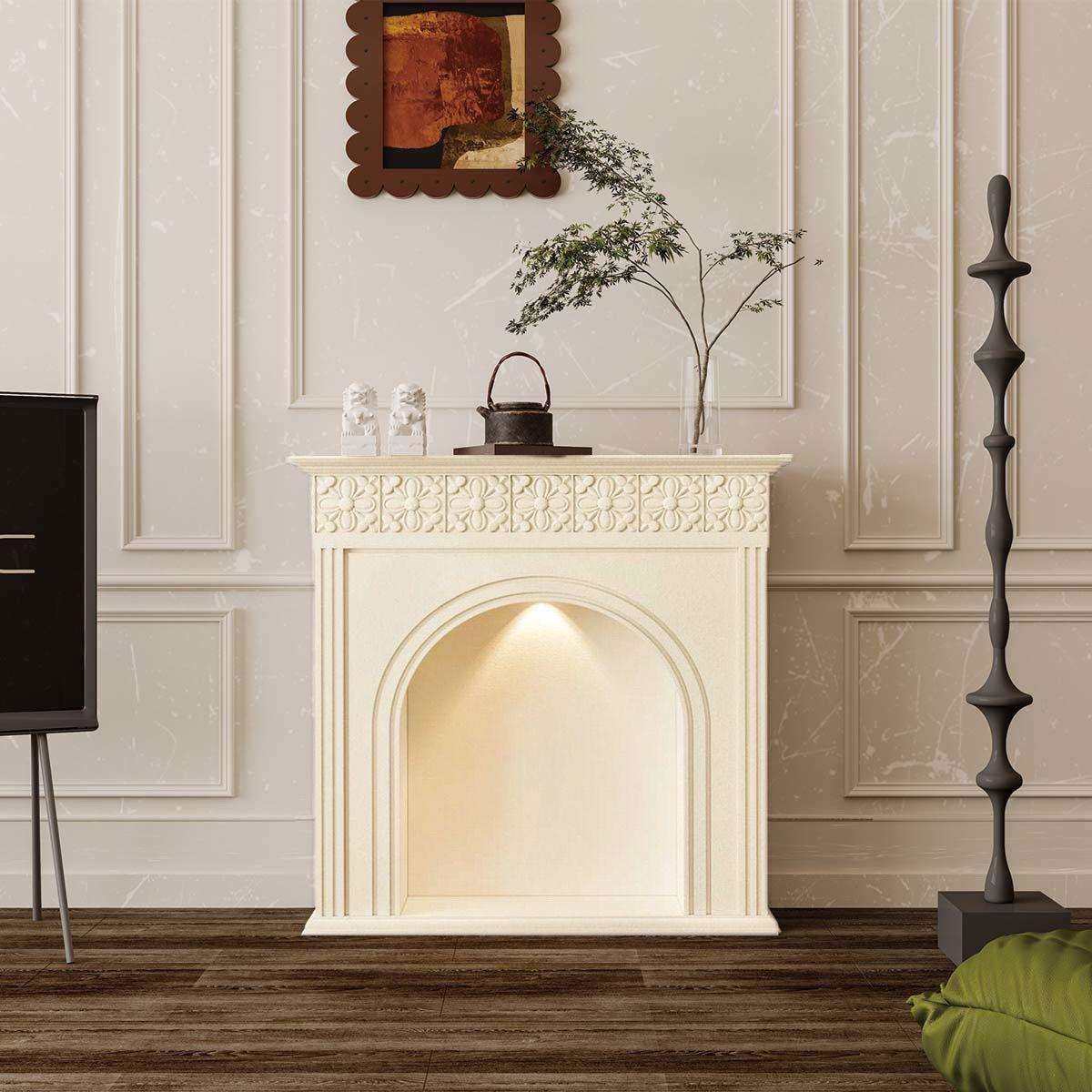 法式奶油雕花壁炉柜发光民宿玄关欧式美式客厅网红简约仿真装饰柜