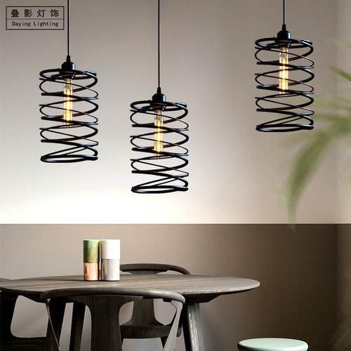美式乡村弹簧铁艺吊灯复古工业风餐厅吧台烧烤店酒吧网咖灯饰货源
