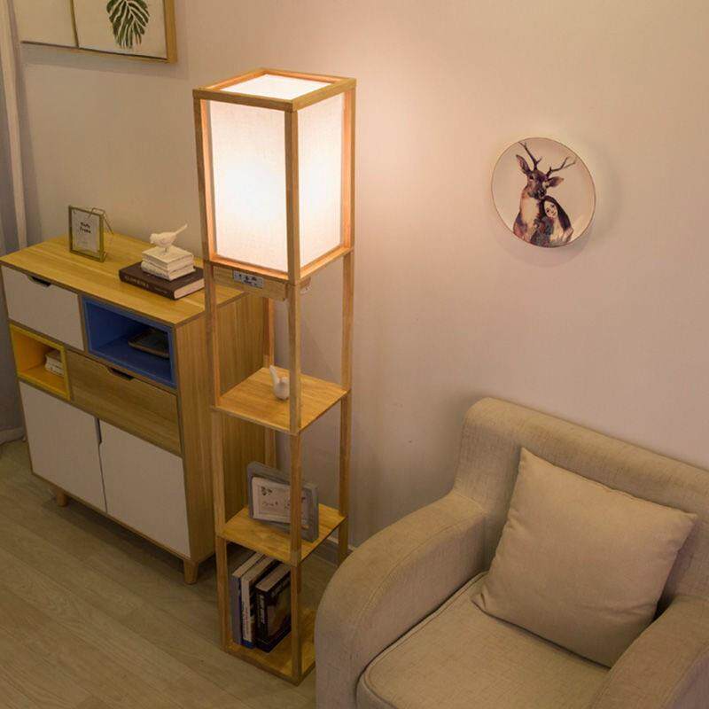 cFx北欧落地灯置物架一体D原木风卧室设计感日式客厅沙发旁氛围