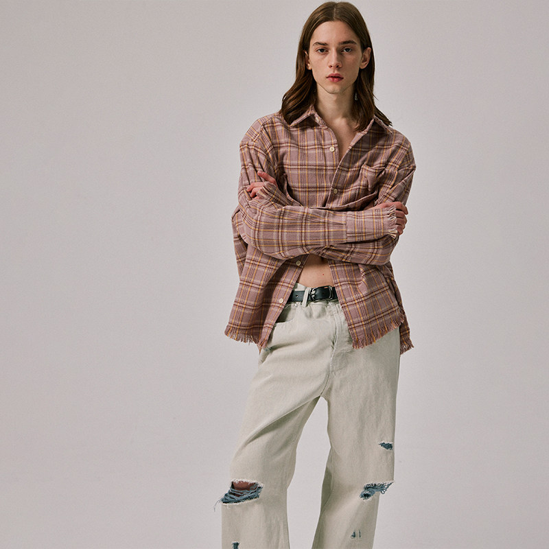 Amicus Animae 脏粉格纹法兰绒衬衫外套,男装,衬衫,淘宝优惠券,粉丝福利购,淘宝优惠卷