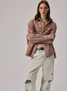 Amicus Animae 脏粉格纹法兰绒衬衫外套