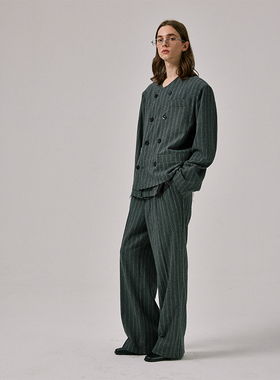 Amicus Animae 意大利明线灰条纹毛边西装