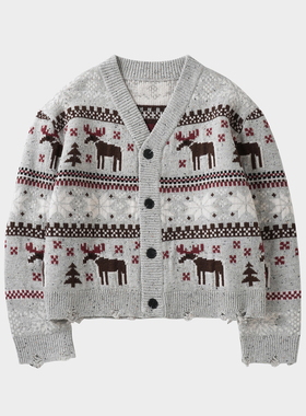 Amicus Animae 复古油画麋鹿羊毛破坏开衫毛衣