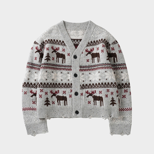 Amicus Animae 复古油画麋鹿羊毛破坏开衫毛衣