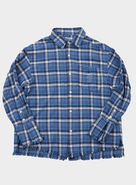 Amicus Animae 定织定染洗水做旧蓝色格纹法兰绒衬衫外套