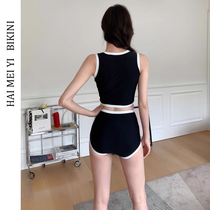 游泳衣女款2023新款分体式两件套保守运动小胸学生高腰显瘦泡温泉