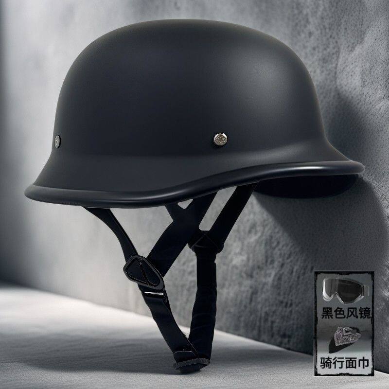 3C认证德国复古钢盔皮盔夏季复古哈雷半盔半覆式摩托车头盔男女