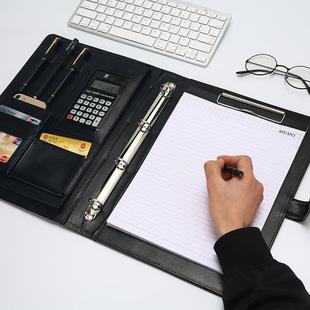 A4多功能文件夹皮质活页带计算器经理夹办公销售销讲夹会议本子