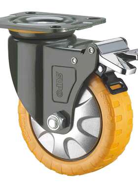 SUPO向荣 5寸 带双刹车 橙色 PU 聚氨酯万向脚轮J05S-01A-125-362