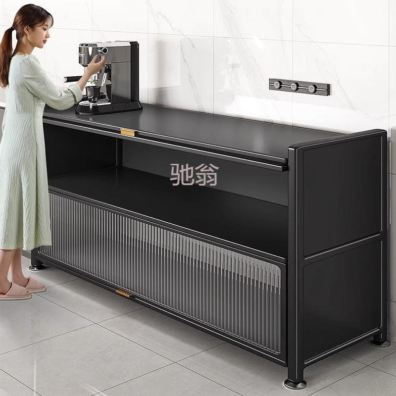 z%厨房置物架落地多层收纳柜带门微波炉碗储物柜子橱柜多功能置物