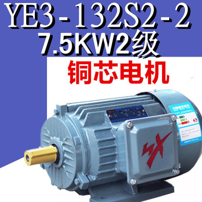 .75KW2级电机YE3-132S2-2极三相异步电动机二级千瓦纯铜线马达YX3