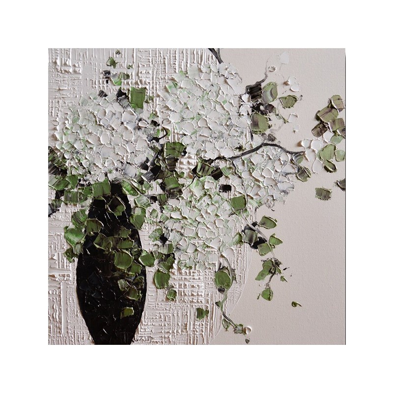 白色绣球花肌理手绘油画客厅餐厅装饰画欧式立体抽象花卉玄关挂画图片
