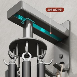 锅铲勺子挂架免打孔厨具收纳架挂杆免钉置物架 厨房旋转挂钩壁挂式