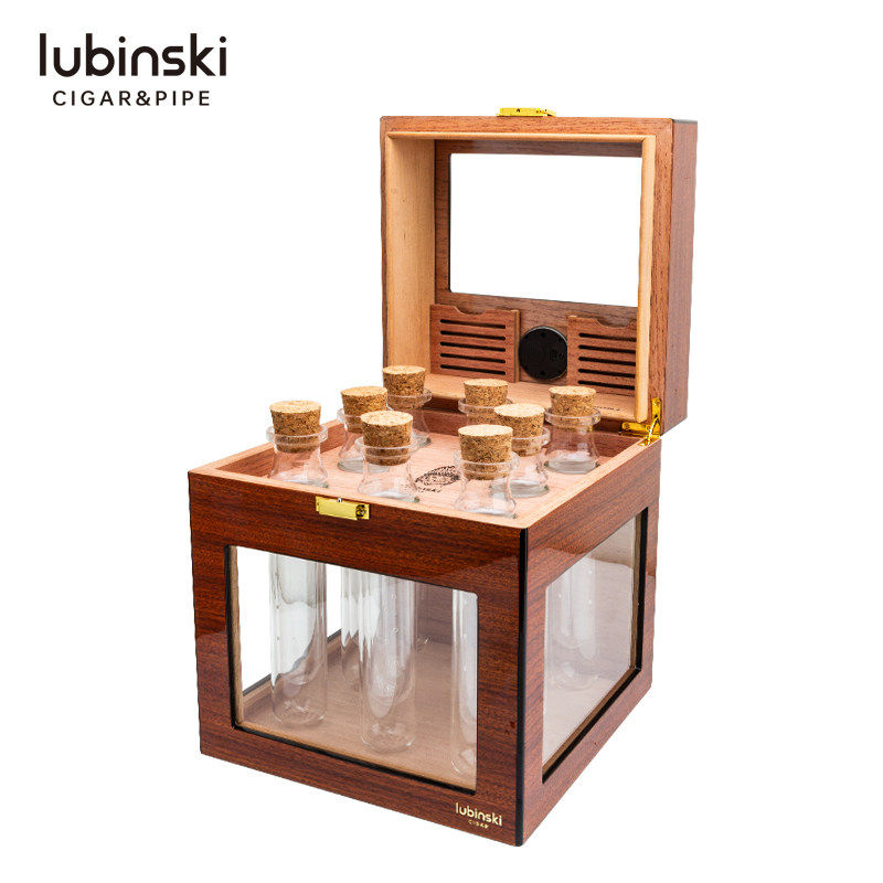 Lubinski雪茄专用保湿养护箱雪松木透明玻璃管醇化展示柜木质外壳