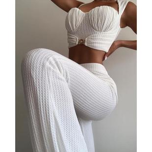 Top Crop Pants Set吊带长裤 女 Ruched 套装 Sleeveless