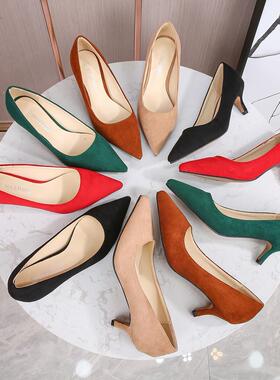 细跟职业绒面黑色尖头高跟鞋Stiletto professional pointy heels