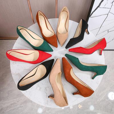 细跟职业绒面黑色尖头高跟鞋Stiletto professional pointy heels