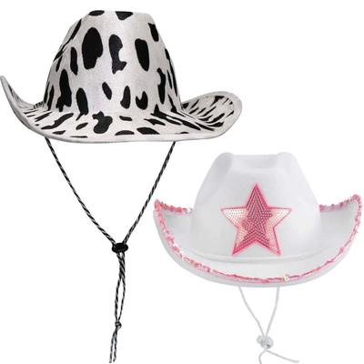 Pink Star White Cowgirl Hat Sequin Trim Fringe Cow Girl Hat