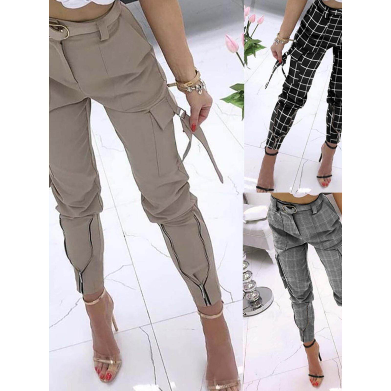 2023 Slim Pocket Solid Color Streetwear Women Pants Casualu