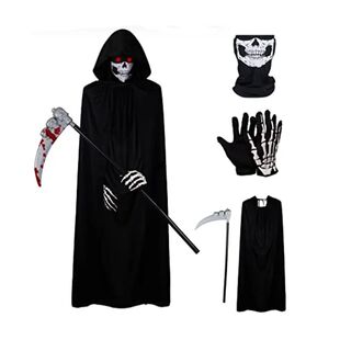 Women Men Kids Halloween Grim Reaper Black Cloak Cosplay Cos