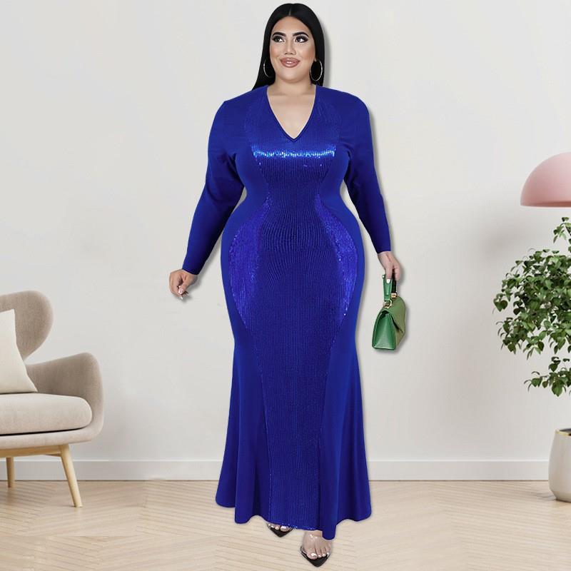 Plus size fat women's clothing sexy v neck long dress re