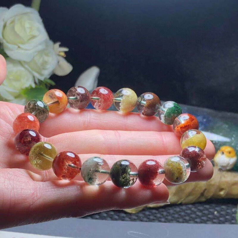 高品质天然四季幽灵手链 彩幽灵聚宝盆红绿黄幽灵