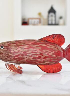 琉璃金龙鱼摆件玻璃工艺品北欧轻奢样板房办公室装饰乔迁开业礼品