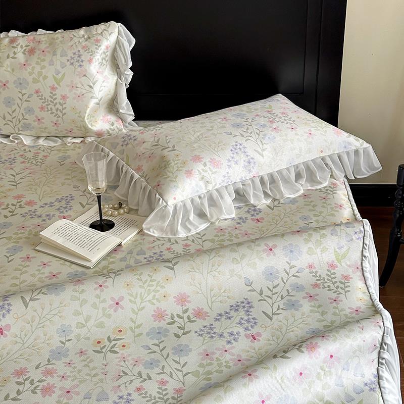 夏季高端A类法式覆古床裙冰丝凉席三件套可水洗可折叠软床席子