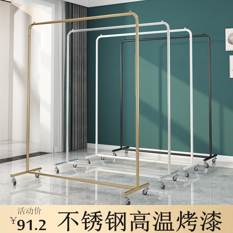 服装店服装货架黑色展示架陈列落地式特卖挂衣架服金色移动带轮子