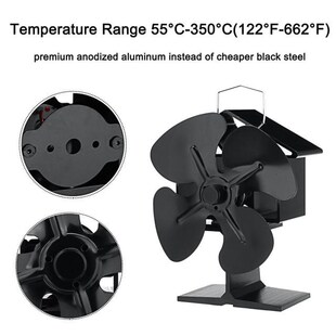 Stove Wood Log Fan Powered Heat Blades Fiereplace Black