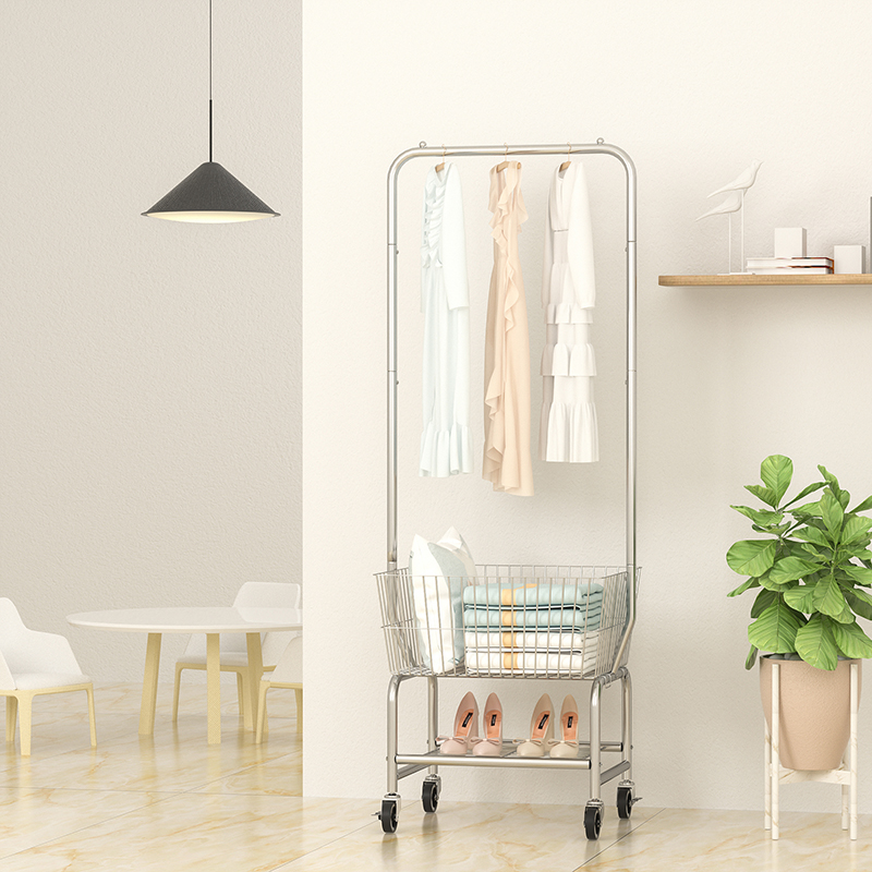 可升降挂衣架卧室落地晾衣架家用移动收纳置物架金U属简约衣帽架